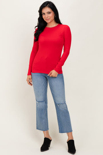 Red Basic Long Sleeve Top