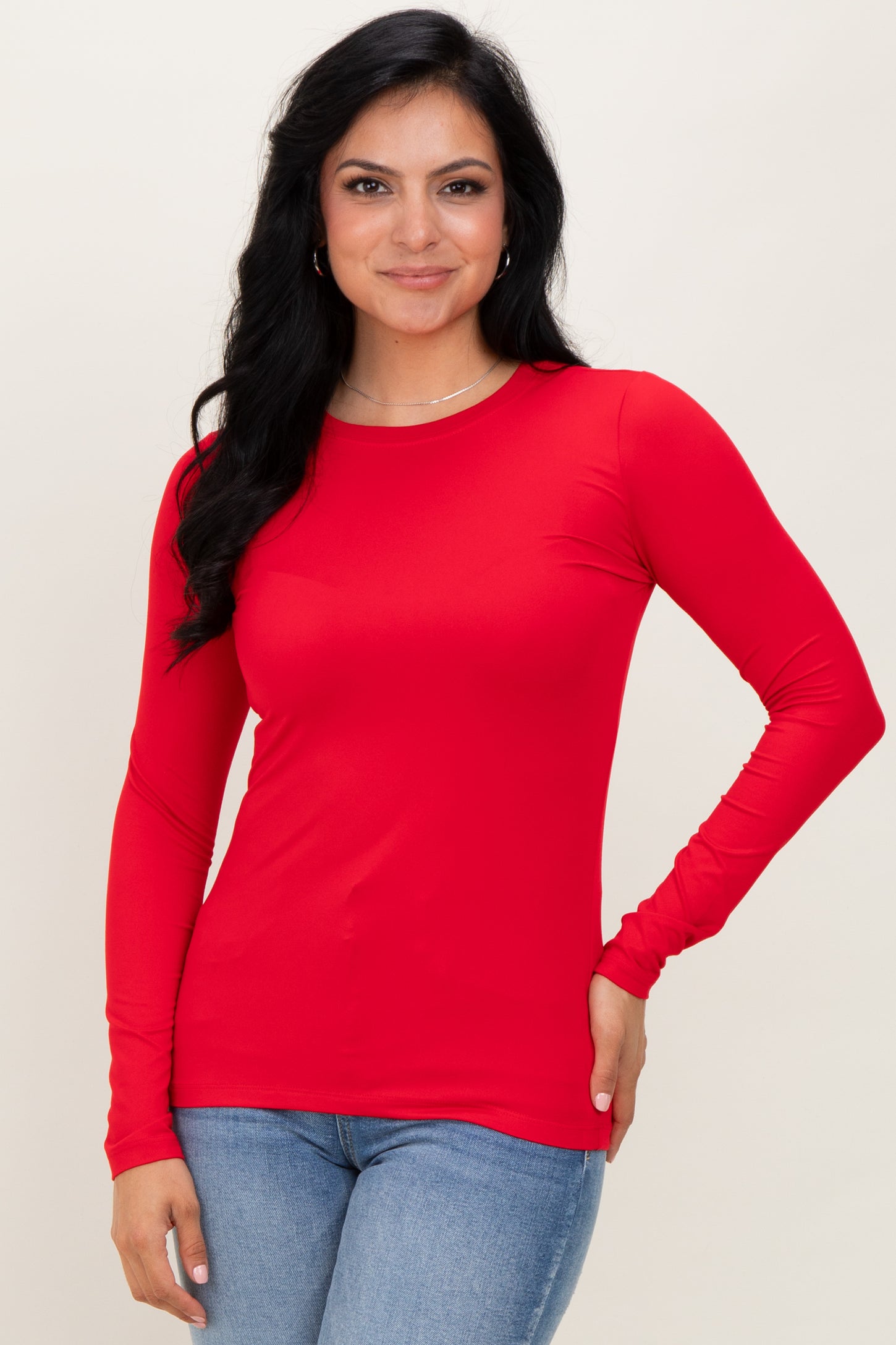 Red Basic Long Sleeve Maternity Top