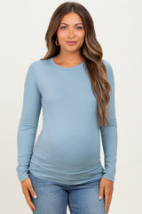 Blue Grey Basic Long Sleeve Maternity Top