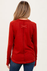 Rust Long Sleeve Exposed Seam Maternity Top