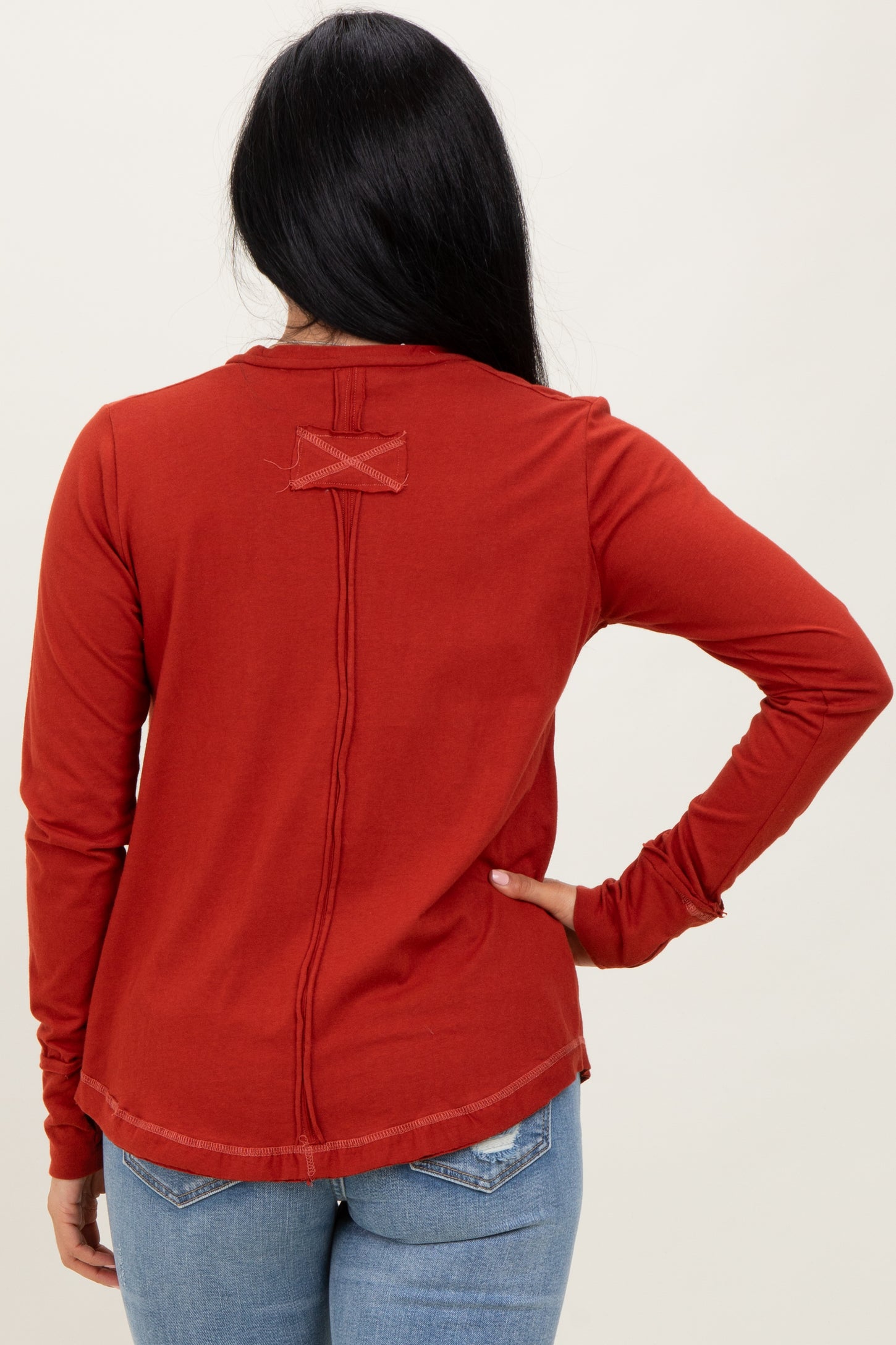 RustLong Sleeve Exposed Seam Top