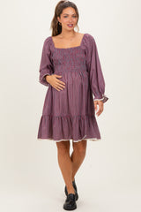 Cranberry Vintage Checked Plaid Square-Neck Maternity Dress