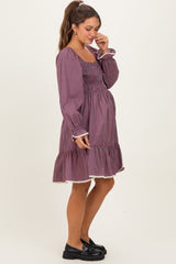 Cranberry Vintage Checked Plaid Square-Neck Maternity Dress