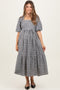 Black PlaidBubble Sleeve Maternity Dress