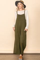 Olive Sleeveless Pocketed Wide Leg Maternity Jumpsuit