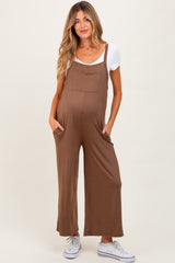 Mocha Sleeveless Pocketed Wide Leg Maternity Jumpsuit