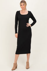 Black Scoop Neck Long Sleeve Midi Dress