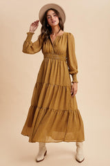 Yellow Printed Smocked Waist Tiered Maxi Dress