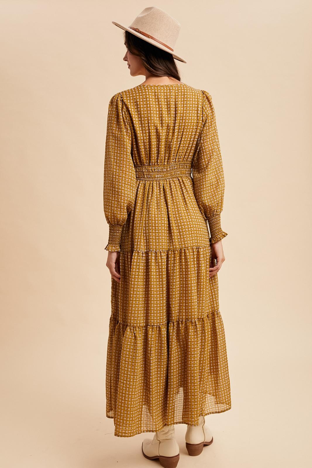 Yellow Printed Smocked Waist Tiered Maxi Dress