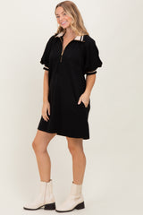 Black Half Zip Puff Sleeve Mini Dress