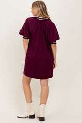 Plum Half Zip Puff Sleeve Mini Dress