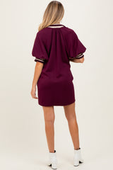 Plum Half Zip Puff Sleeve Maternity Mini Dress