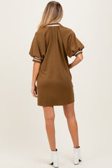 Olive Half Zip Puff Sleeve Maternity Mini Dress