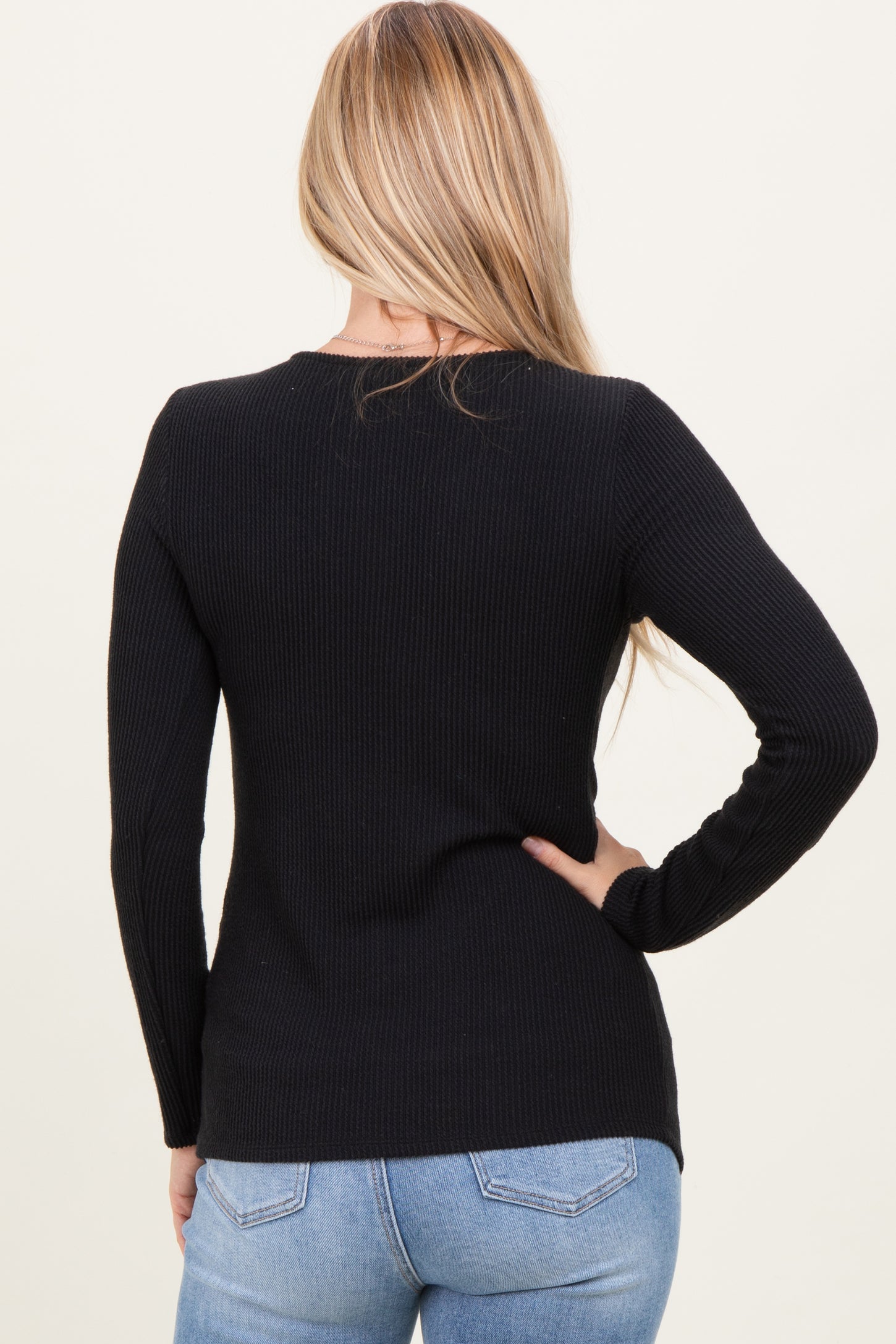 Black Sweetheart Ribbed Long Sleeve Top