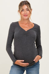 Charcoal Sweetheart Ribbed Maternity Long Sleeve Top
