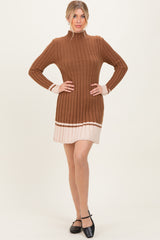 Mocha Ribbed Contrast Hem Sweater Dress