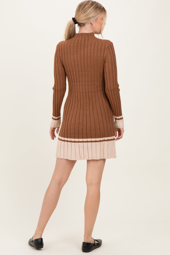 Mocha Ribbed Contrast Hem Sweater Dress