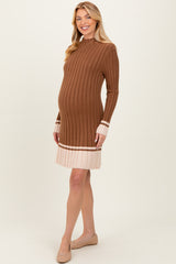 Mocha Ribbed Contrast Hem Maternity Sweater Dress