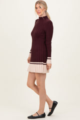 Burgundy Ribbed Contrast Hem Sweater Dress