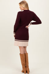 Burgundy Ribbed Contrast Hem Maternity Sweater Dress
