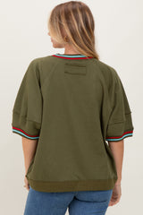 Olive Contrast Trim Short Sleeve Pullover