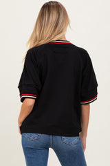 Black Contrast Trim Short Sleeve Maternity Pullover