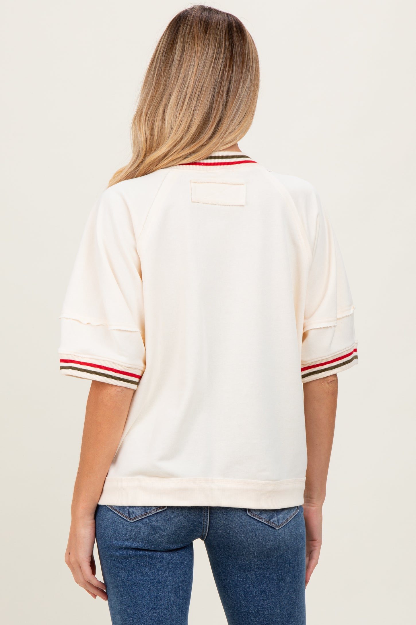 Cream Contrast Trim Short Sleeve Maternity Pullover