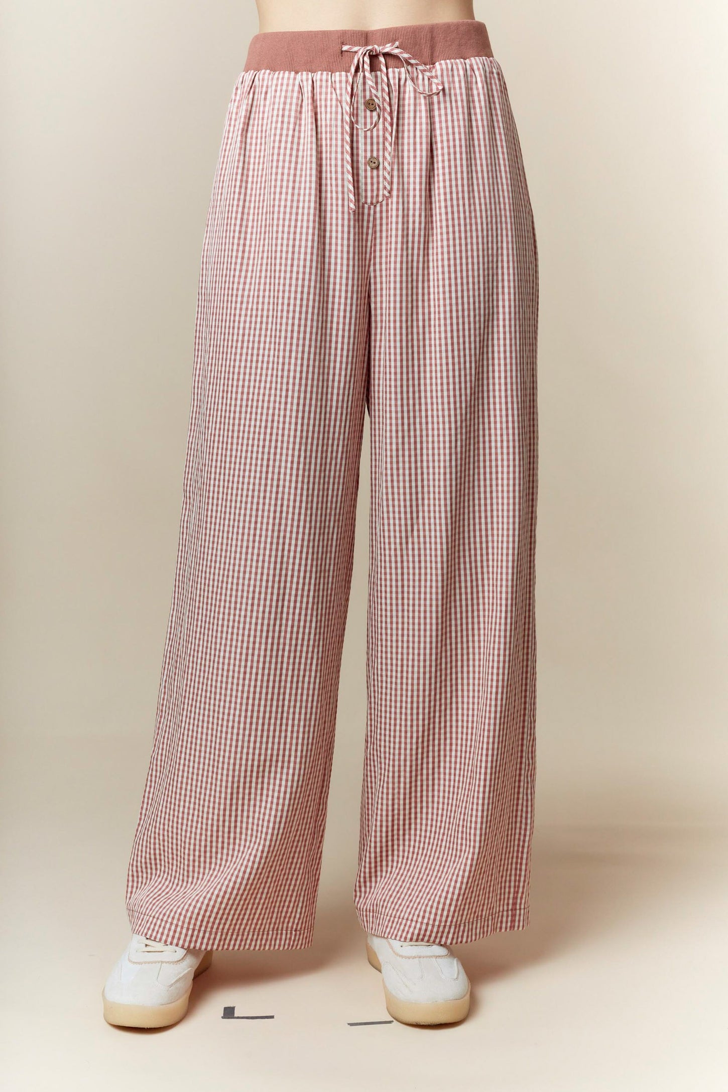 Mauve Gingham Drawstring Lounge Pants