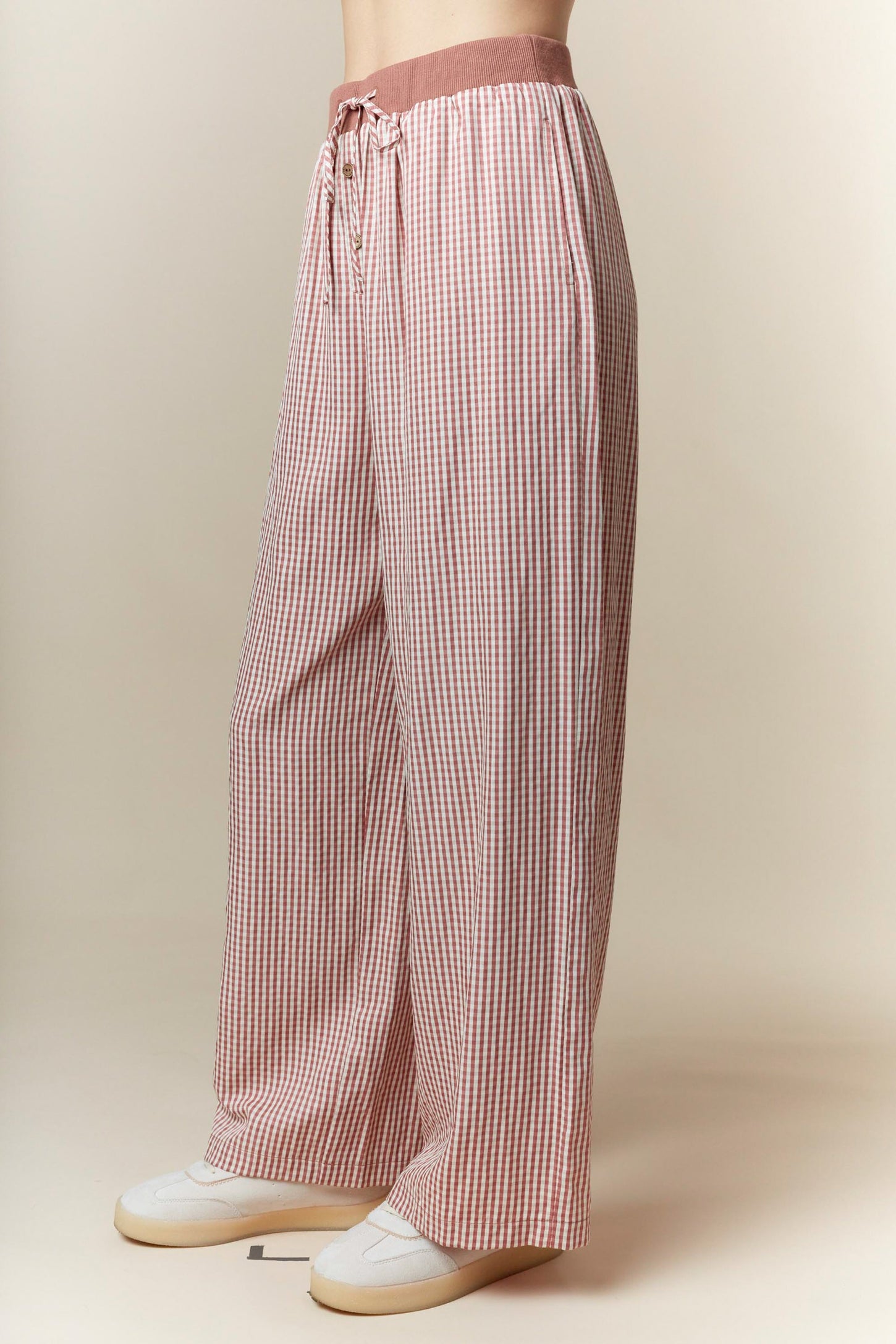 Mauve Gingham Drawstring Lounge Pants