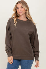 Brown French Terry Vintage Wash Maternity Pullover