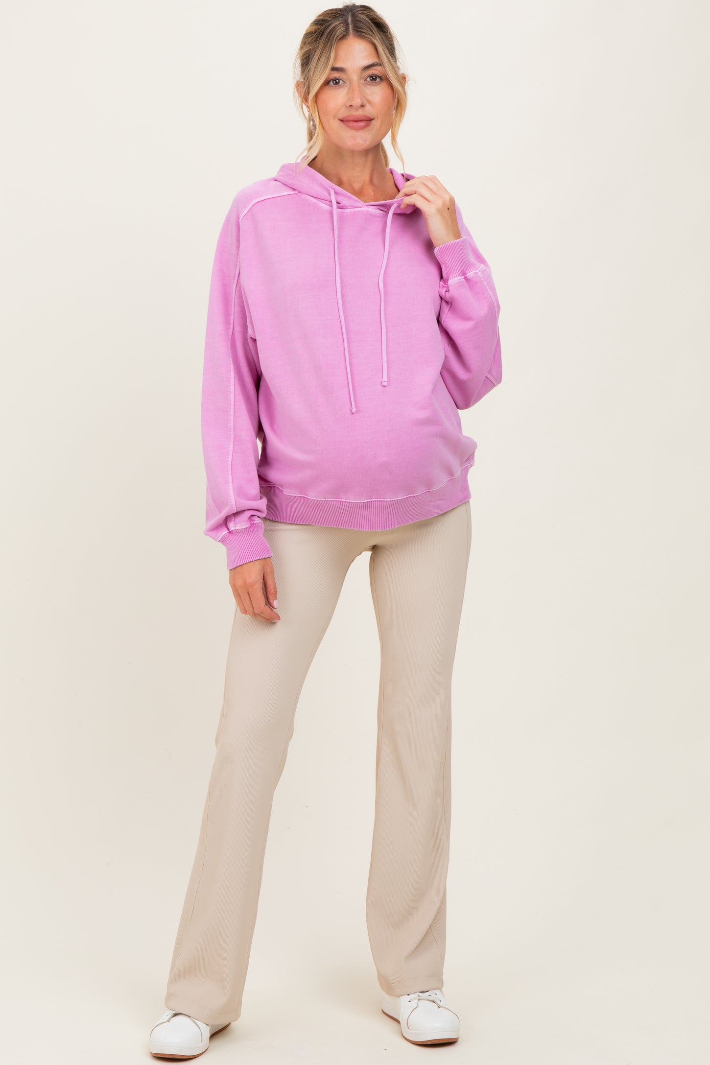 Pink French Terry Hooded Maternity Sweatshirt