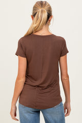 Brown Basic Short Sleeve Maternity Top