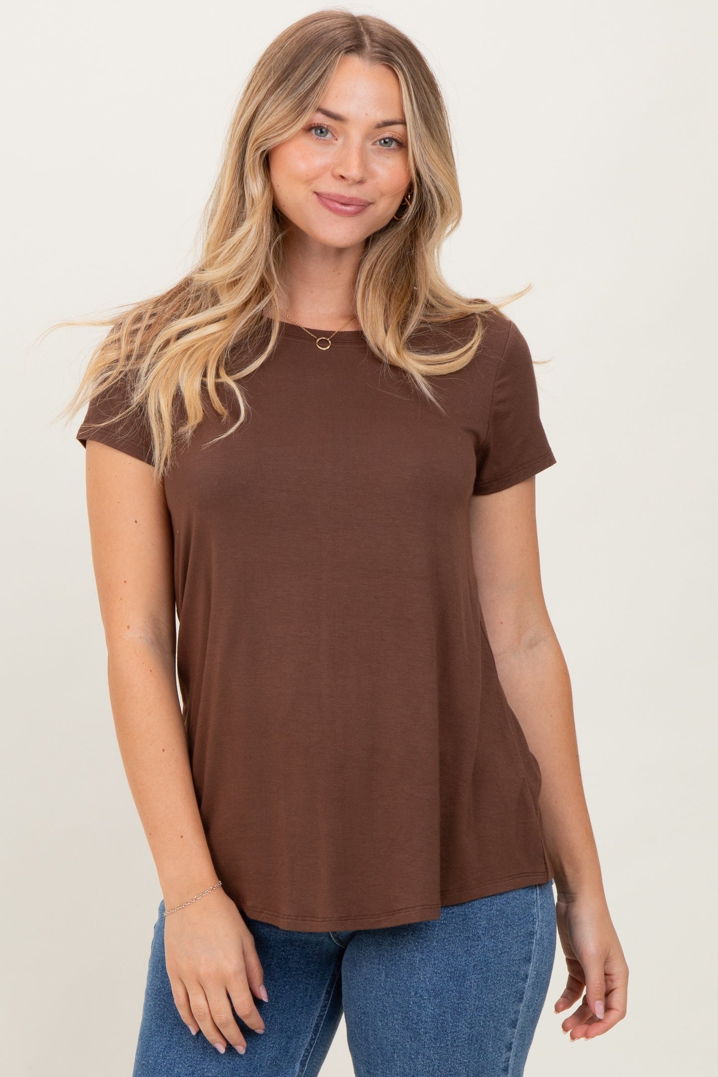 Brown Basic Short Sleeve Maternity Top