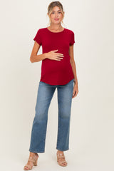 Burgundy Basic Short Sleeve Maternity Top