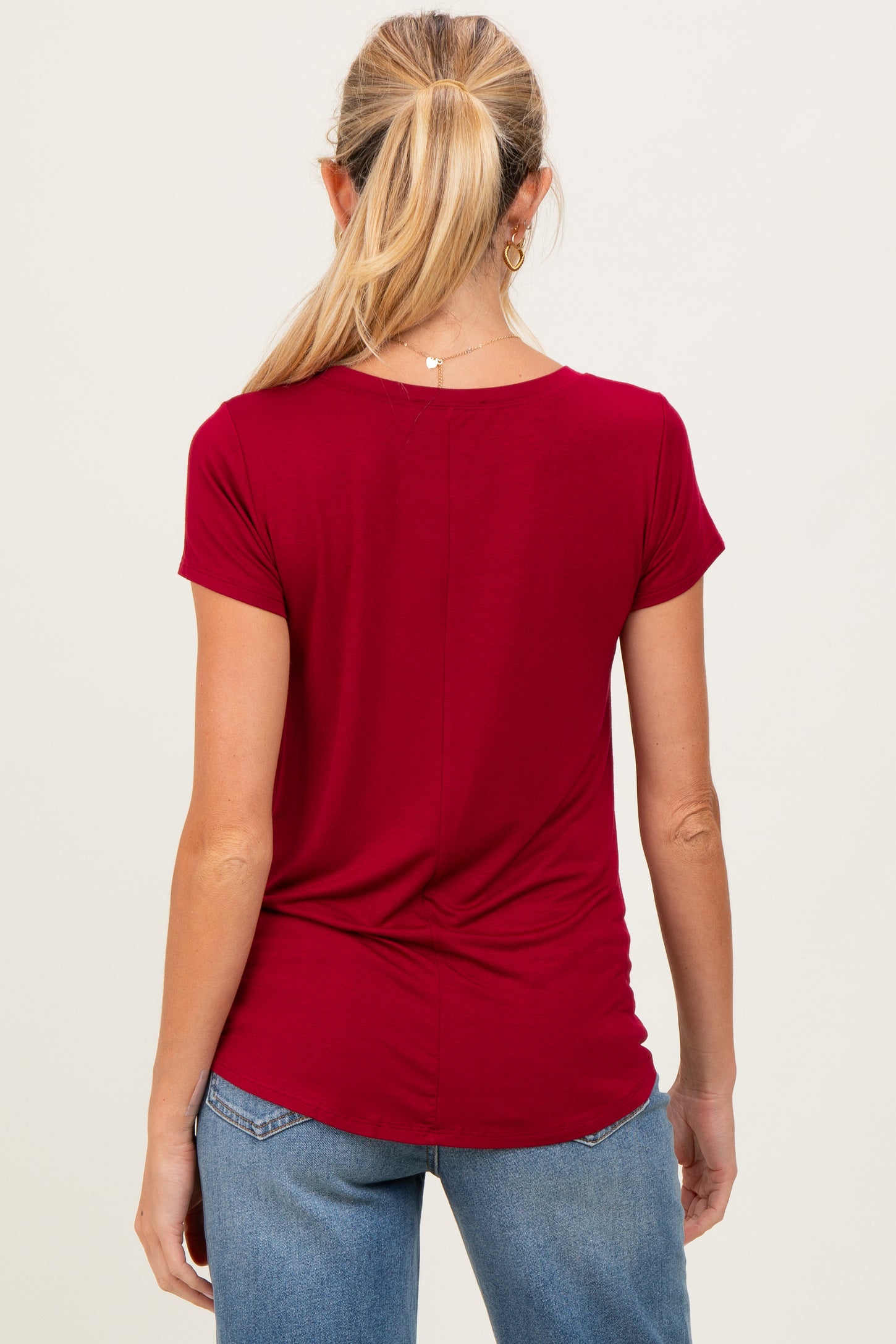 Burgundy Basic Short Sleeve Maternity Top