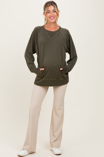 Olive Vintage Wash French Terry Maternity Pullover