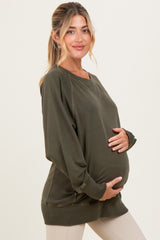 Olive Vintage Wash French Terry Maternity Pullover