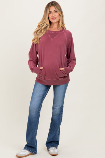 Burgundy Vintage Wash French Terry Maternity Pullover