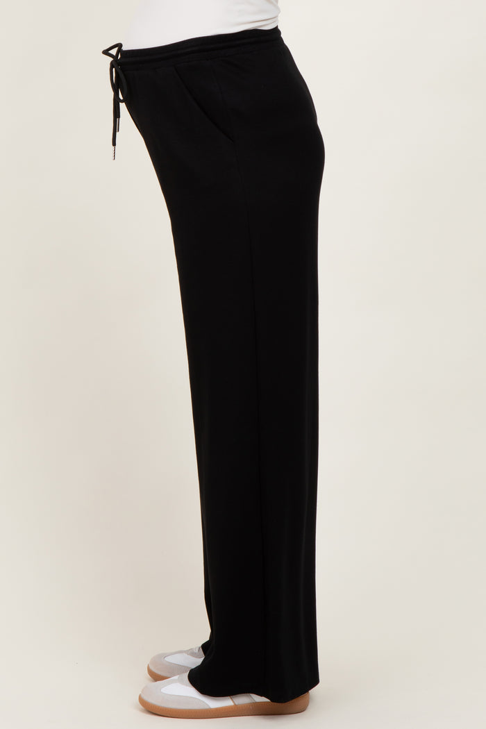 Black Flowy Knit Drawstring Maternity Pants