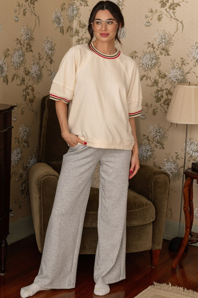 Heather Grey Flowy Knit Drawstring Maternity Pants