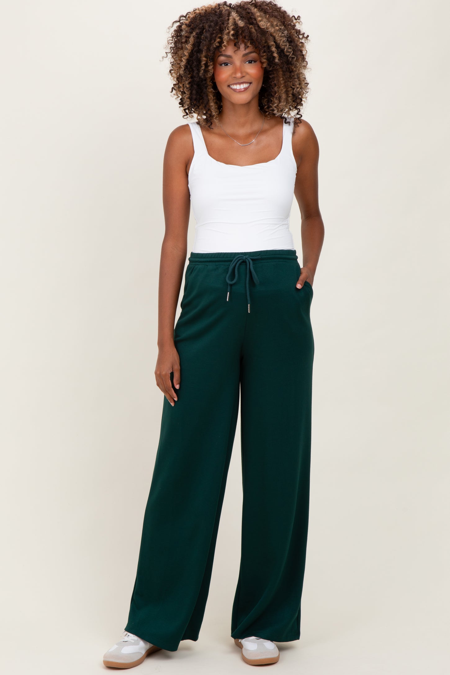 Forest Green Flowy Knit Drawstring Maternity Pants