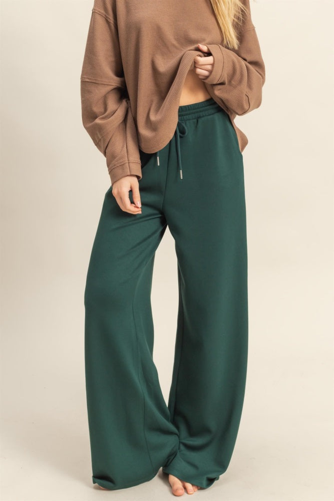 Forest Green Flowy Knit Drawstring Pants
