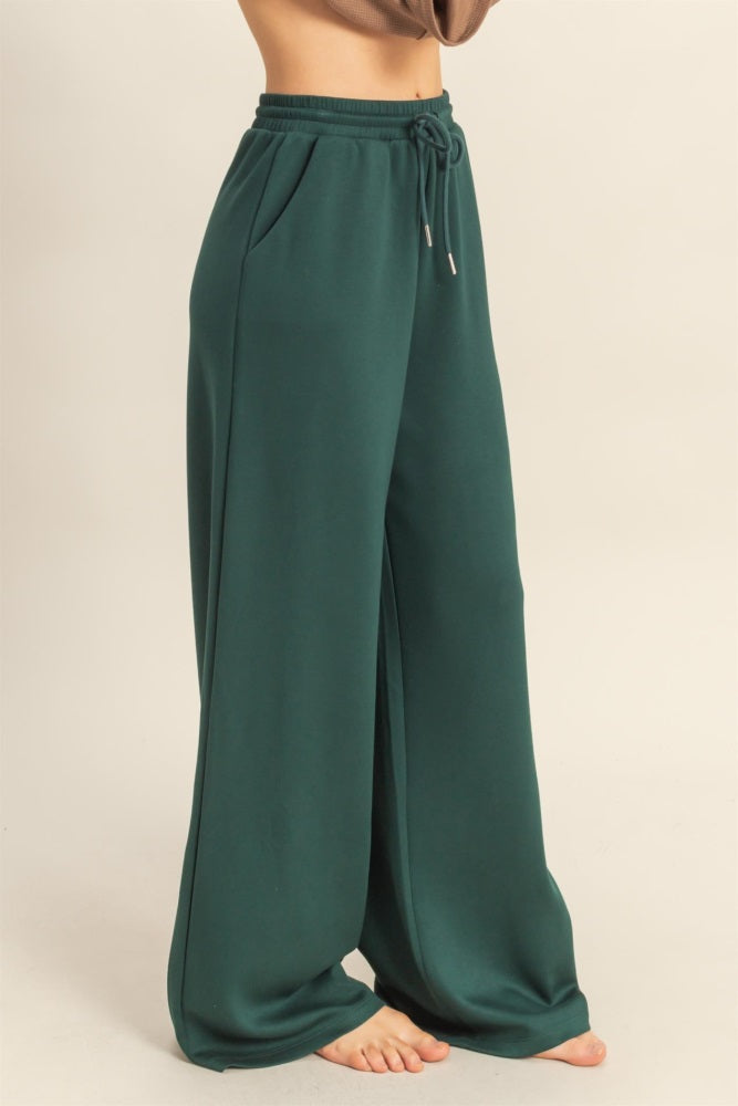 Forest Green Flowy Knit Drawstring Pants