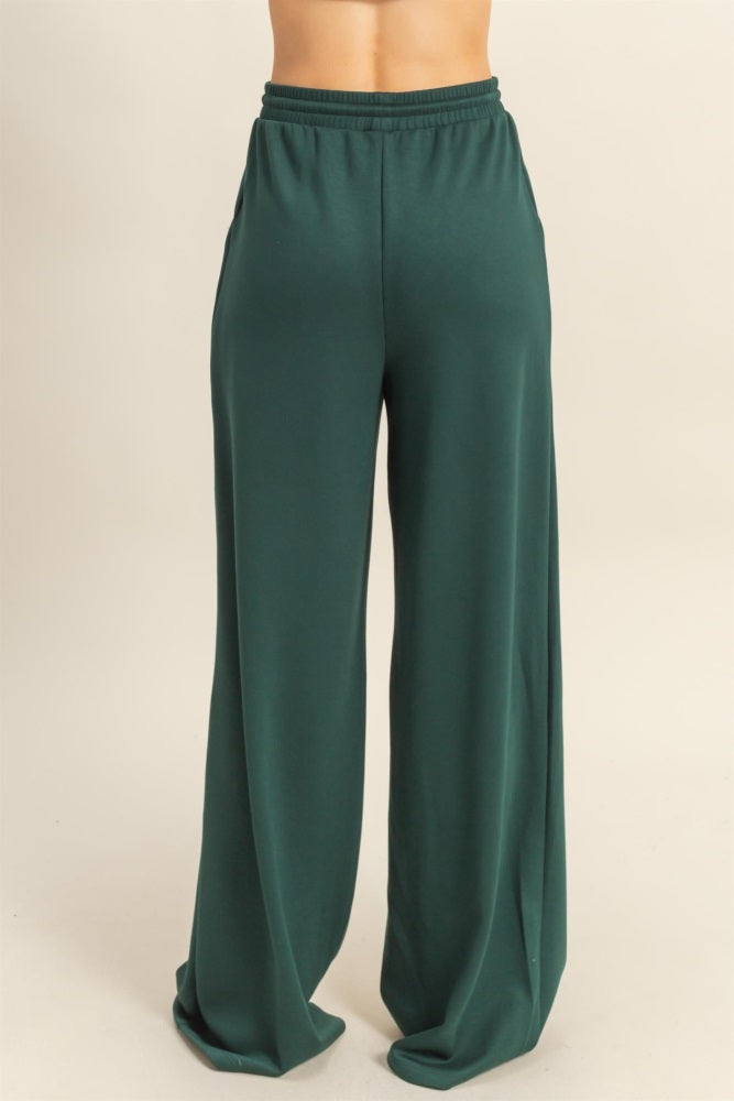 Forest Green Flowy Knit Drawstring Pants