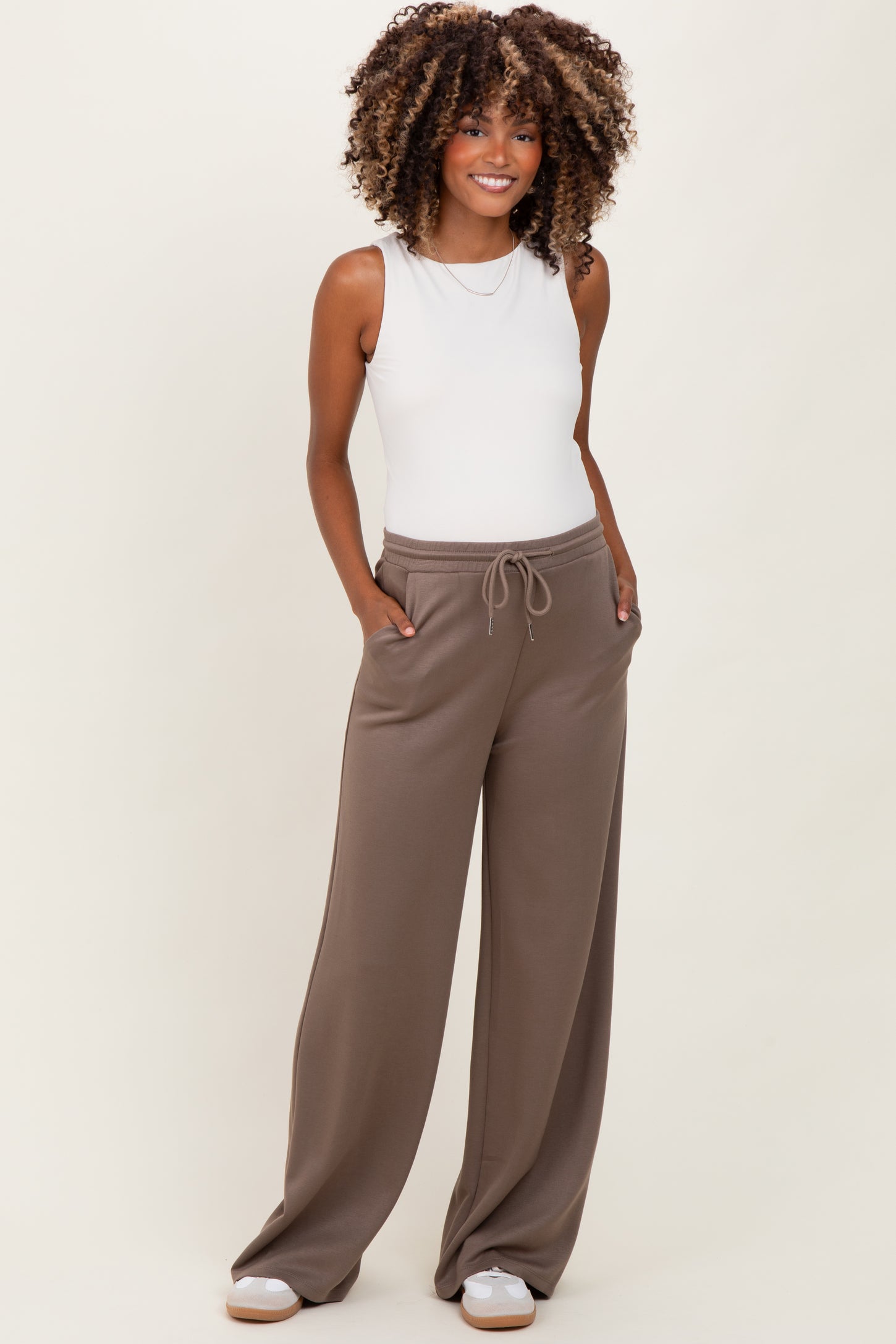 Mocha Flowy Knit Drawstring Maternity Pants
