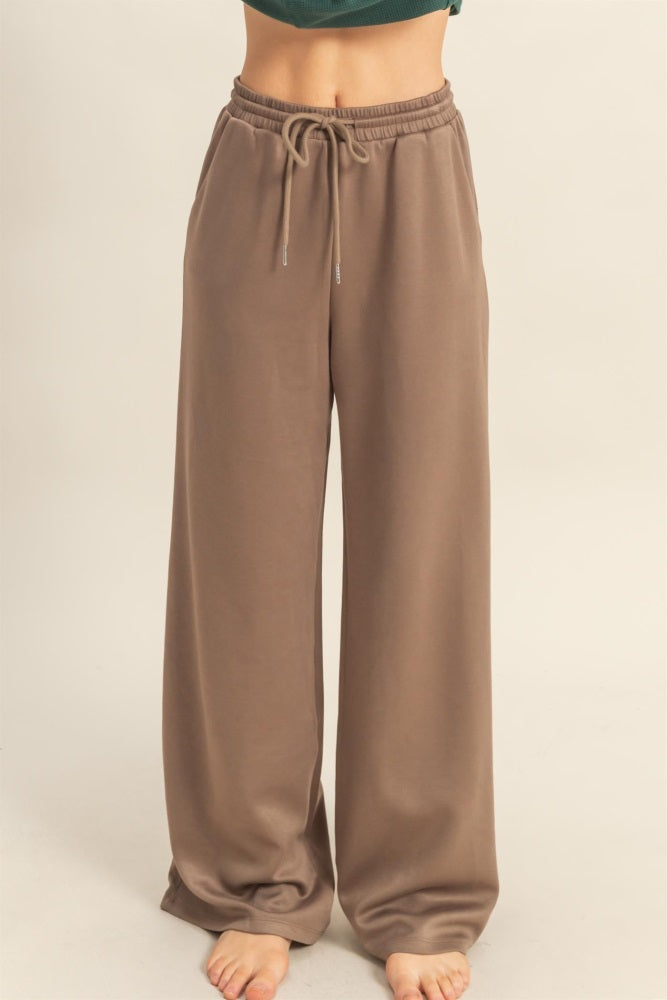 Mocha Flowy Knit Drawstring Pants
