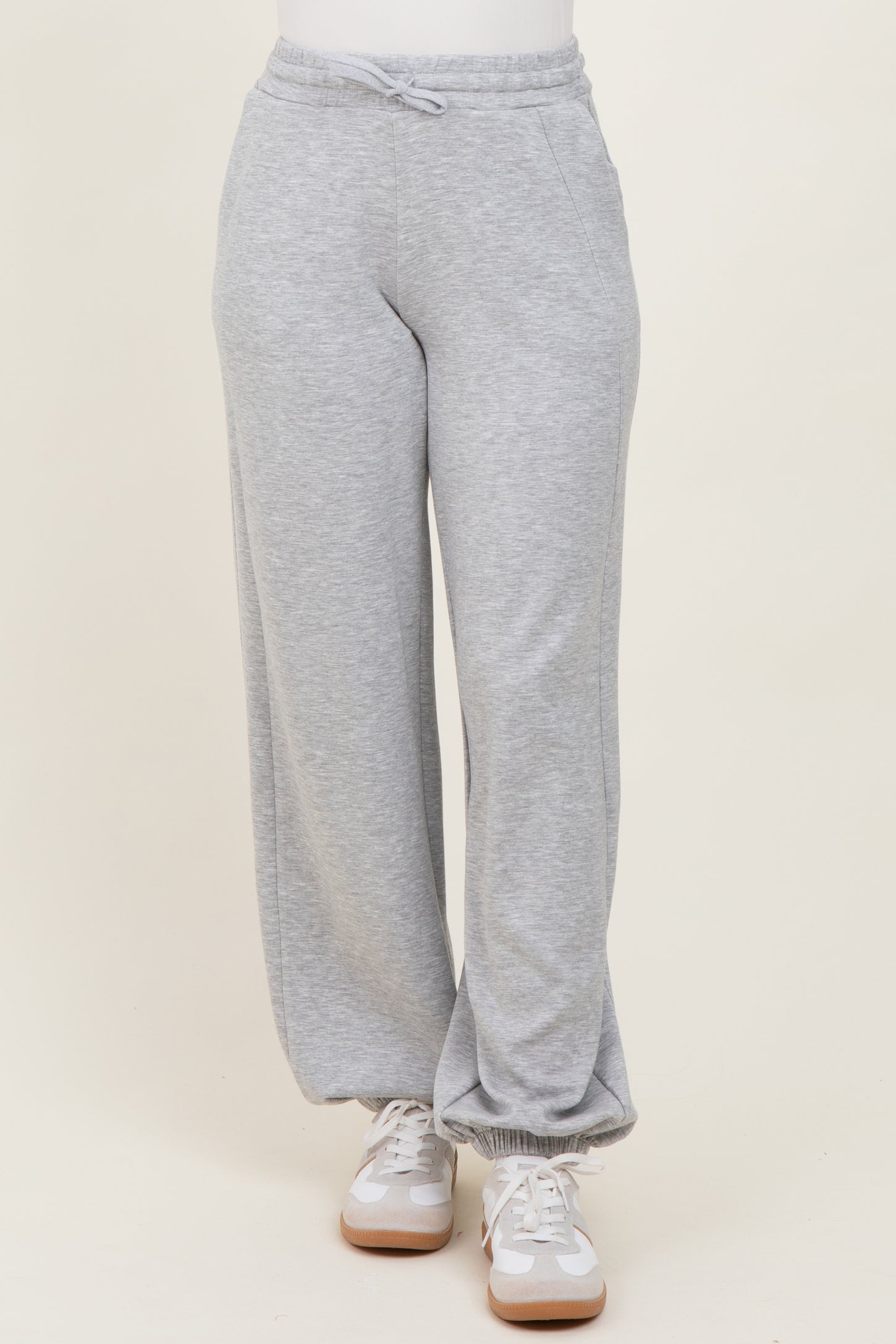 Heather Grey Scuba Drawstring Waist Relaxed Jogger Sweatpants