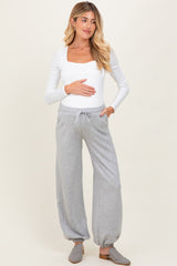 Heather Grey Scuba Drawstring Waist Relaxed Maternity Jogger Sweatpants