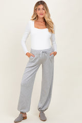 Heather Grey Scuba Drawstring Waist Relaxed Maternity Jogger Sweatpants