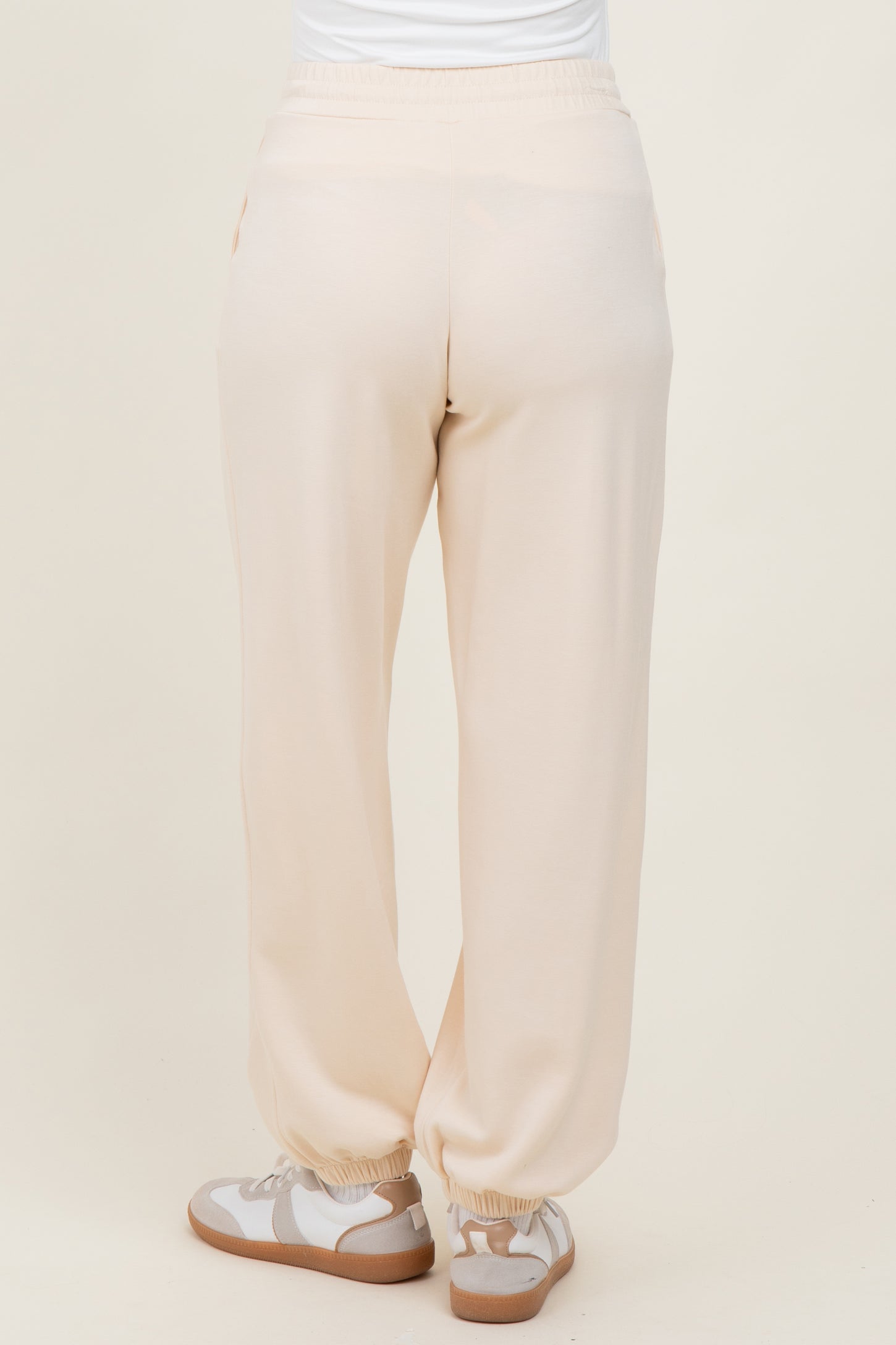 Cream Scuba Drawstring Waist Relaxed Jogger Sweatpants
